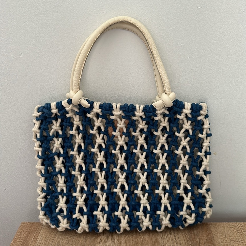 Clare V. Petit Sandy bag in navy and cream